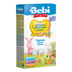 Bebi Premium. Молочна каша "Гречка, курага, яблуко",  5 мес+ 200 р.(3838471019996)