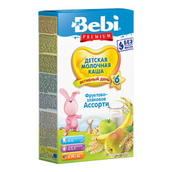 Bebi Premium. Молочна каша "Фруктово-злакове асорті", 6 мес + 250 р.(048774)