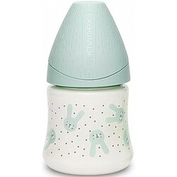 Suavinex. Бутылочка "Hygge: Уютные истории", круглая соска медленный поток Зайчик бирюзовая (8426420