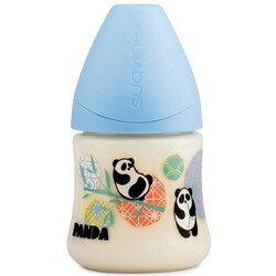 Suavinex. Бутылочка Истории Панды анатомическая соска медленный поток, 150 мл, 0+ Голубая  (84264200