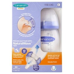 Lansinoh. Набір пляшок для природного годування з соскою Natural Wave(антикольок. клапан, 2 шт, 240 мл) (75850)