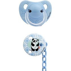Suavinex. Комплект пустушка анатомічна і кліпса Історії панди 6-18 місяців Блакитна (8426420044073