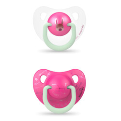 Suavinex. Набір пустушок анатомічних Зайчик 6-18 місяців нічна Малиновий з білим 2 шт (8426420070