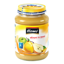 Hame. Фруктовое пюре "Яблоко-Груша", 4 + м. 190 г.(712679)